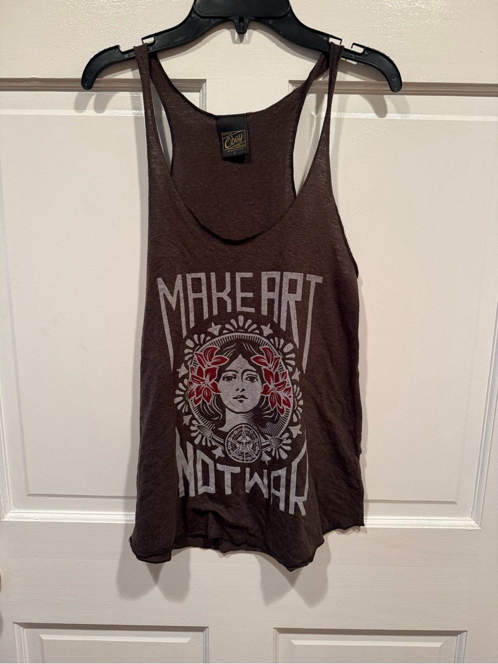 OBEY GRAPHIC DARK GRAY RACERBACK TANK WOMENS SIZE SMALL
